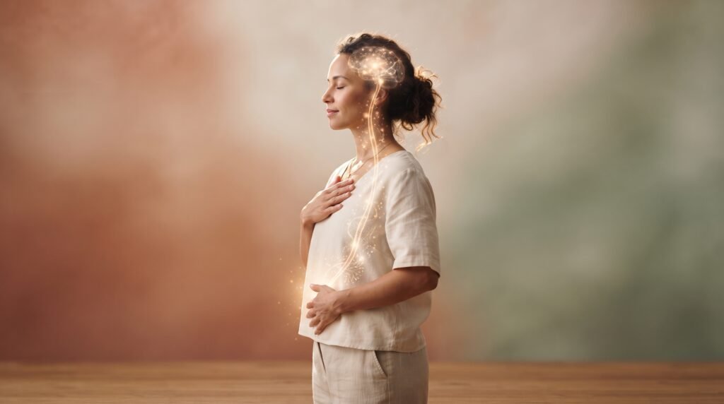 Woman showing gut-brain connection